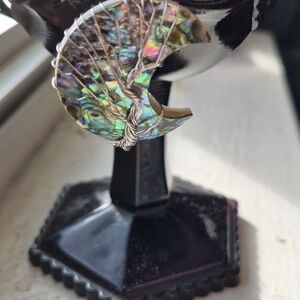 Iridescent Abalone Shell Tree Of Life Wire Wrapped Pendant Necklace